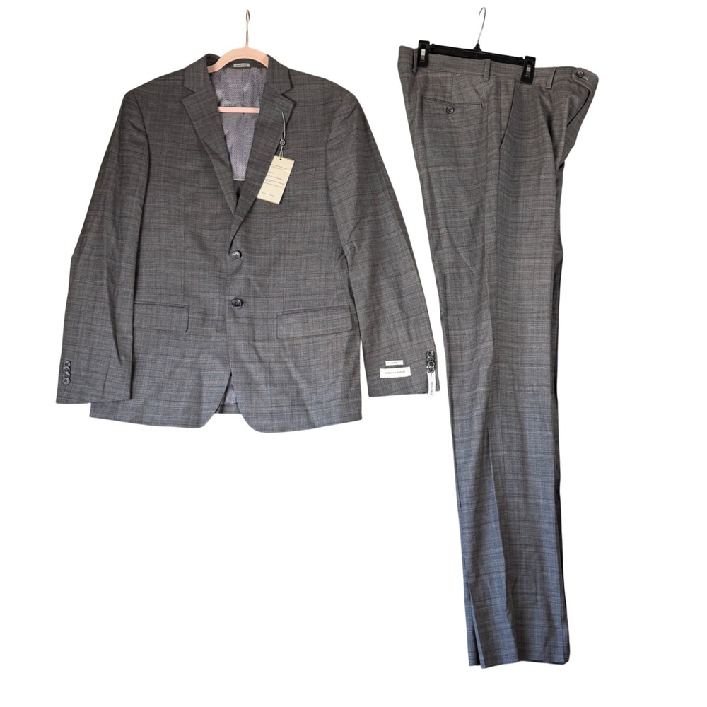 Joseph Abboud White Slim Fit Performance Suit 40R 34W Gray Glen Plaid Wool NWT